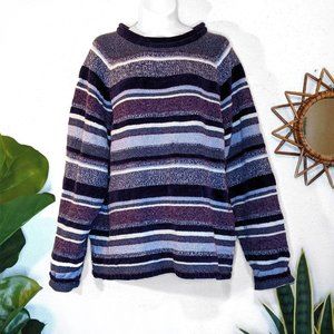 Vintage 90s Y2k Striped Purple Mock Neck Sweater